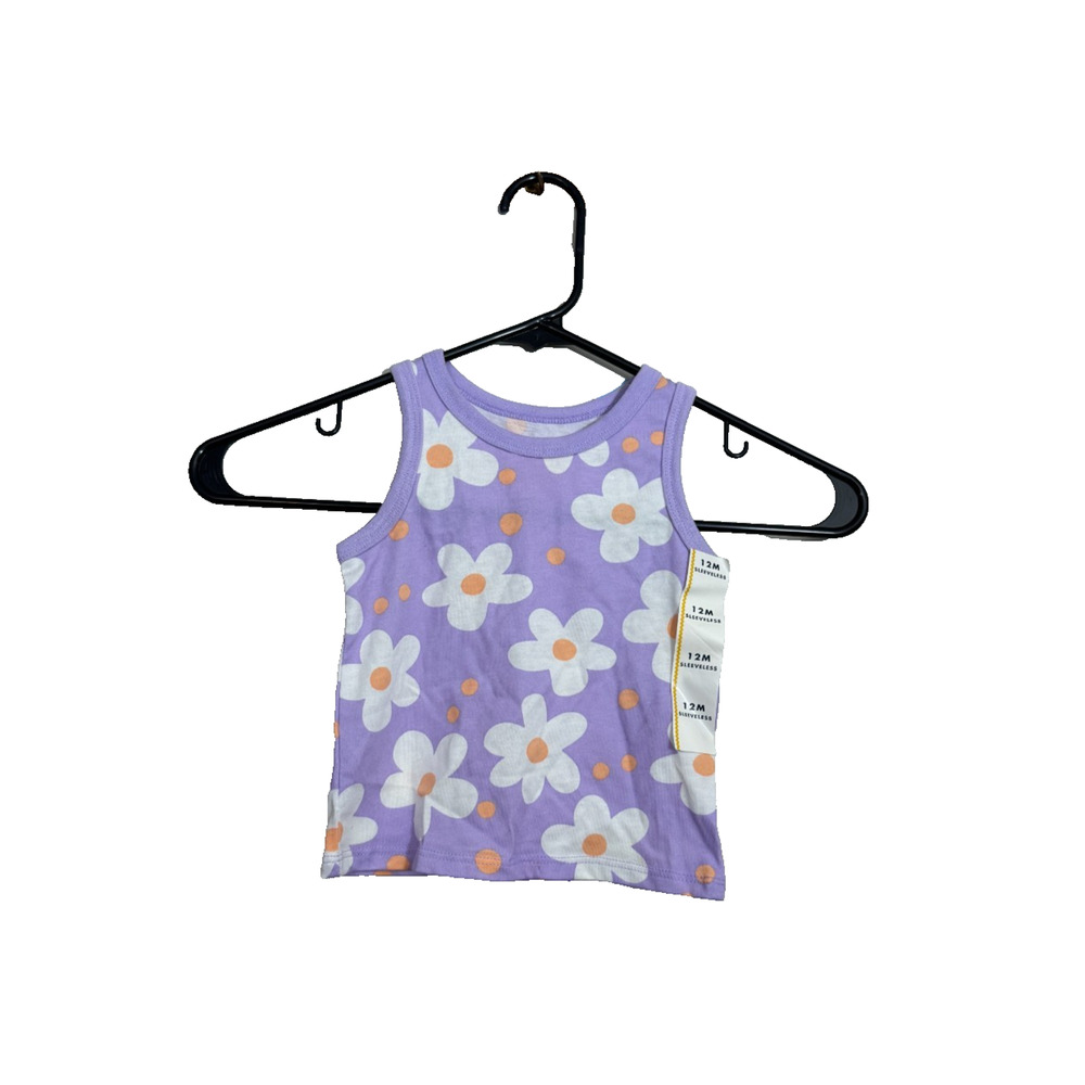 Cat & Jack Baby Girl Purple Daisy Tank Top 12M Sleeveless Floral Shirt NWT